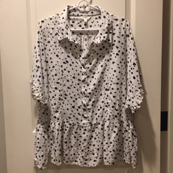 Terra & Sky Tops - Terra & Sky womens 3/4 button down rayon top short sleeves ruffles plus size 1X